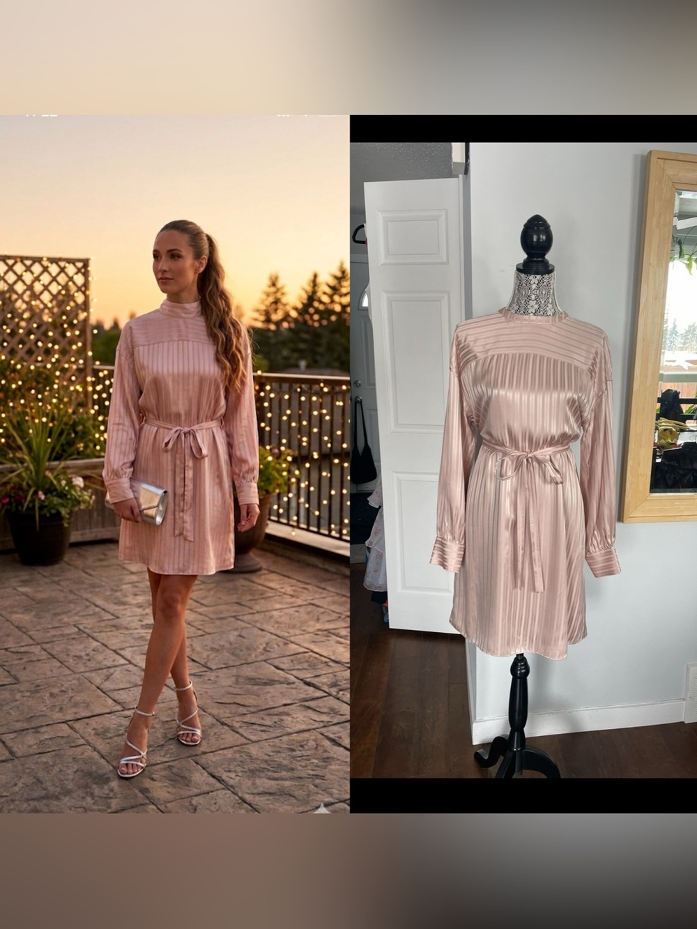 Aritzia Gaillard Wilfred Silk Belted Blush Pink Party Dress. Small